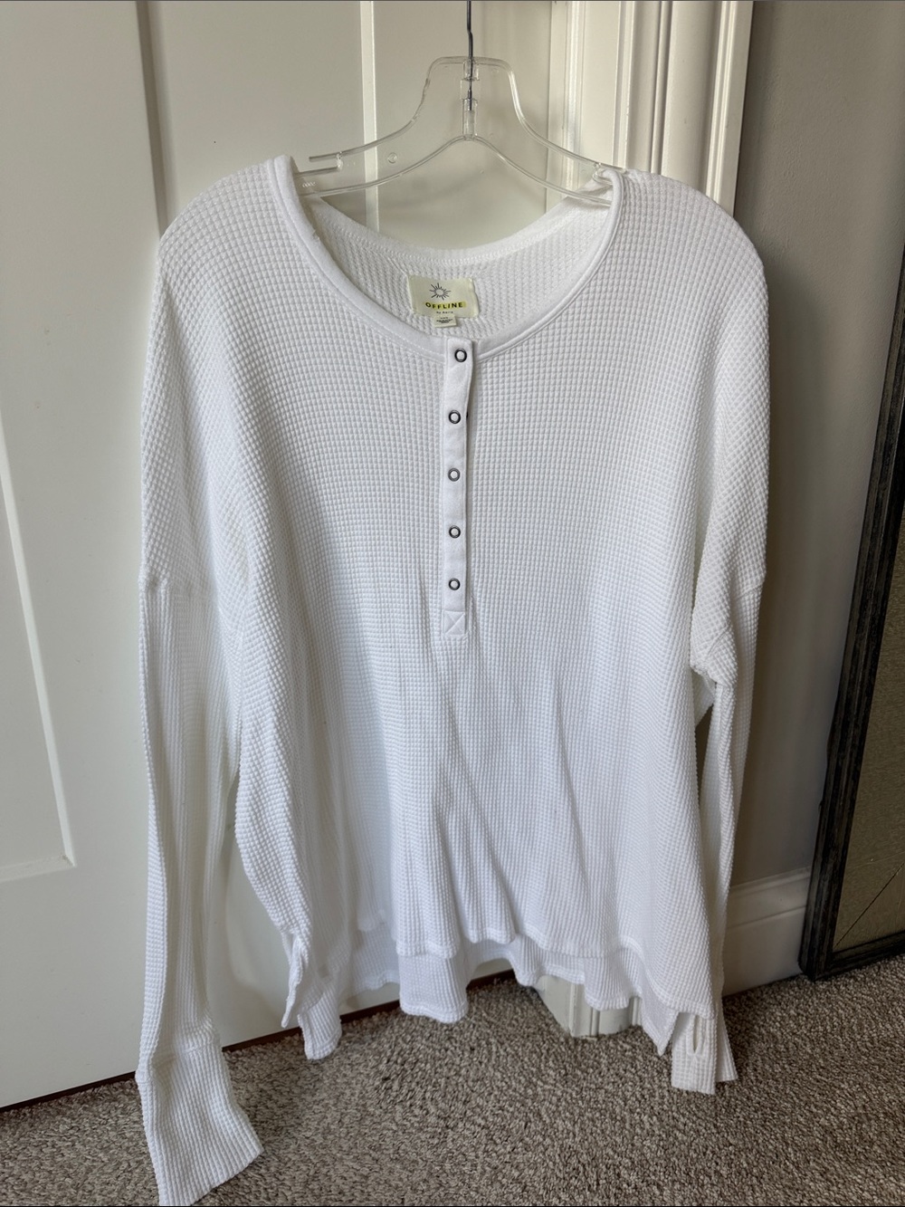 Offline by Aerie Waffle Knit Henley Sweatshirt White size:  Medium
